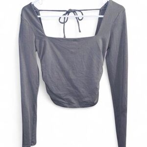 Garage Charcoal Long Sleeve Crop Top